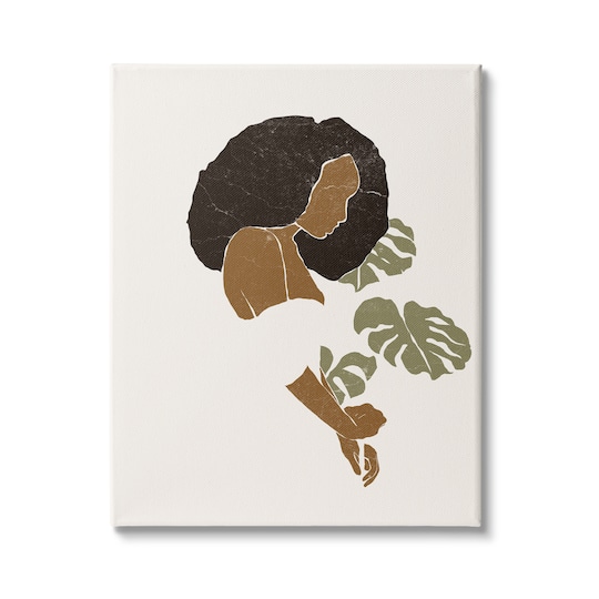 Stupell Industries Abstract Female Portrait Monsteras Minimal Earth Tones Canvas Wall Art